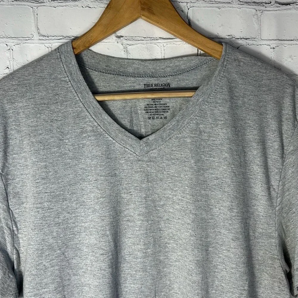 True Religion Mens Gray V neck T-shirt‎ size L Large Short Sleeve SS